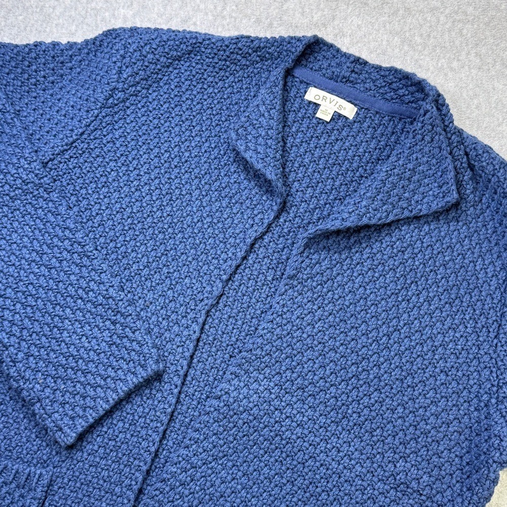 Orvis Chunky Knit Cotton Cardigan Sweater Women's M Blue Shawl Collar